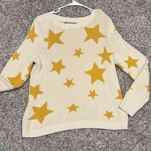 Cream Star Pattern Knit Sweater with Golden Stars